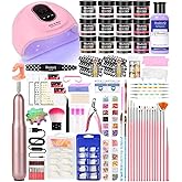 Acrylic Nail Art Kit-Nail Art Manicure Set Acrylic Powder Brush Glitter File French Tips U V Lamp Nail Art Decoration Tools Nail Drill kit for beginners with everything at home (White)