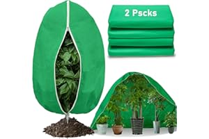 GonLei 2Pack Winter Large Plant Covers Freeze Protection 78.7" X98.4" Shrub Jacket Frost Cloths Plant Freeze Protection Tree Potted Frost Blankets for Outdoor Plants with Zipper Drawstring 2.1oz Green
