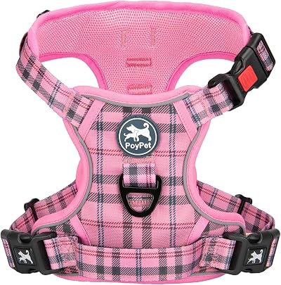PoyPet No Pull Dog Harness Release on Neck Reflective Adjustable Pink L