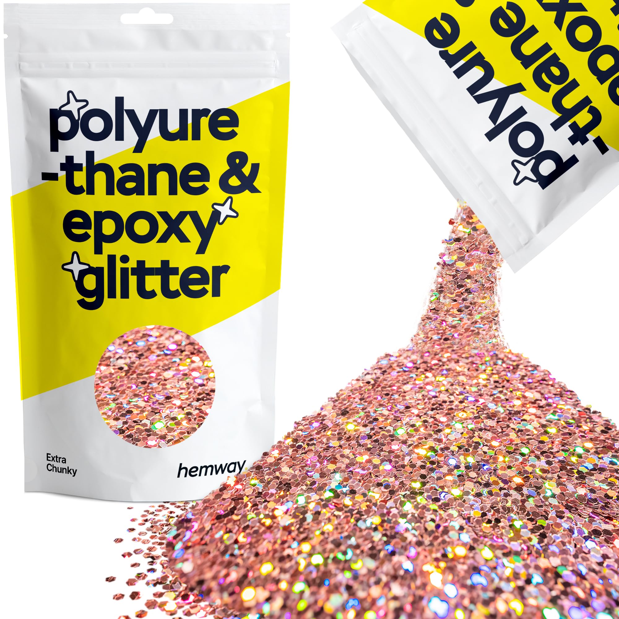 Hemway Resin Glitter Rose Gold Holographic 100g Extra Chunky | Polyurethane & Epoxy Glitter for Resin Crafts, Tumblers, Coasters, Floor & Table Art — image 1
