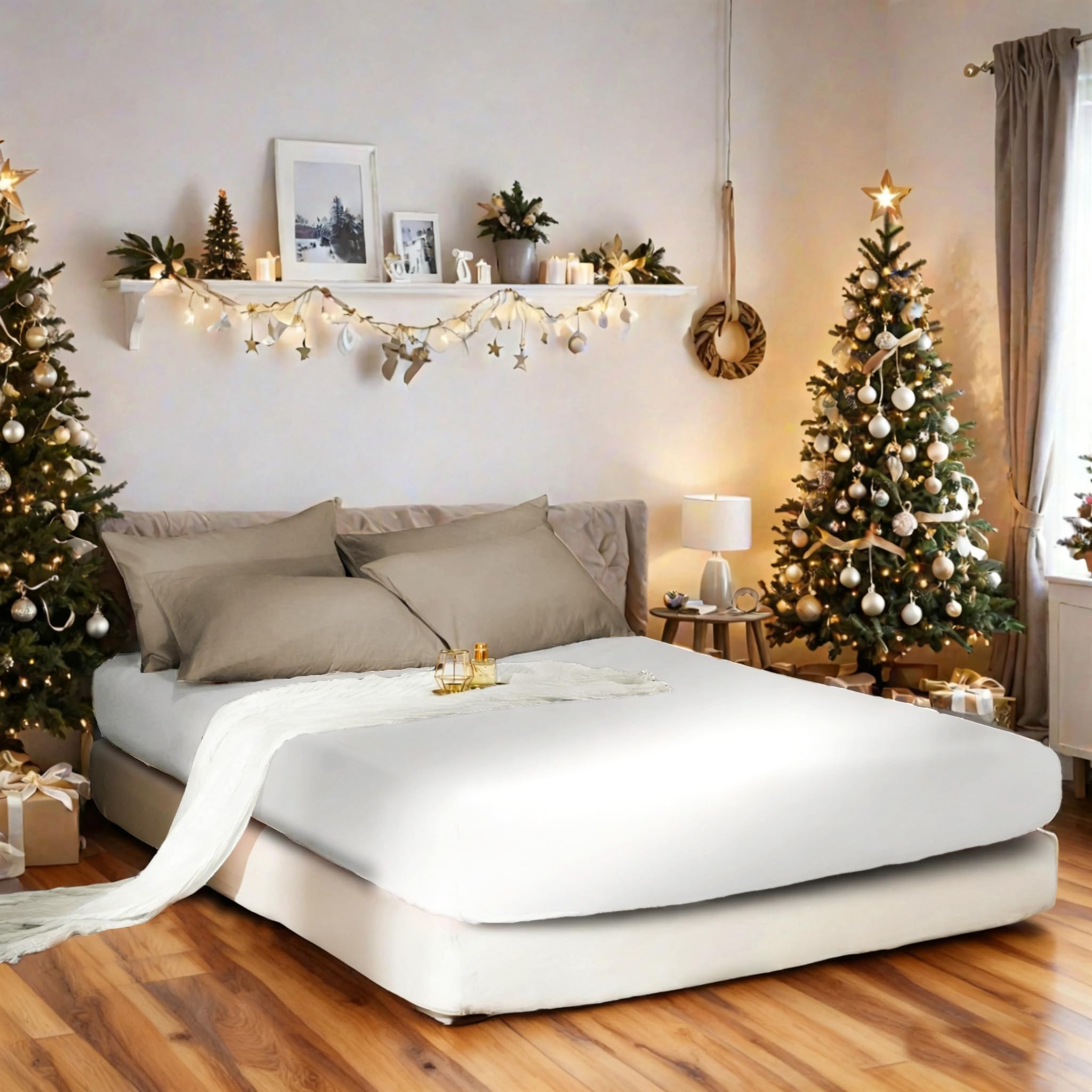 AYSW Warm Double Bedding Fitted Sheet with All Around Elastics Brushed Microfiber Breathable (White)