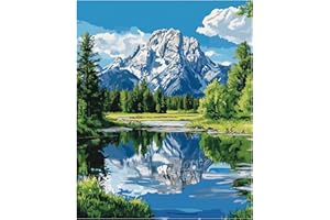 CAWPOM Grand Teton National Park Paint by Numbers for Adults on Canvas, Paint by Number Mountain Lake, Natural Scenery Easy Acrylic Oil Painting for Gift & Home Wall Decor(16x20inch, No Frame)