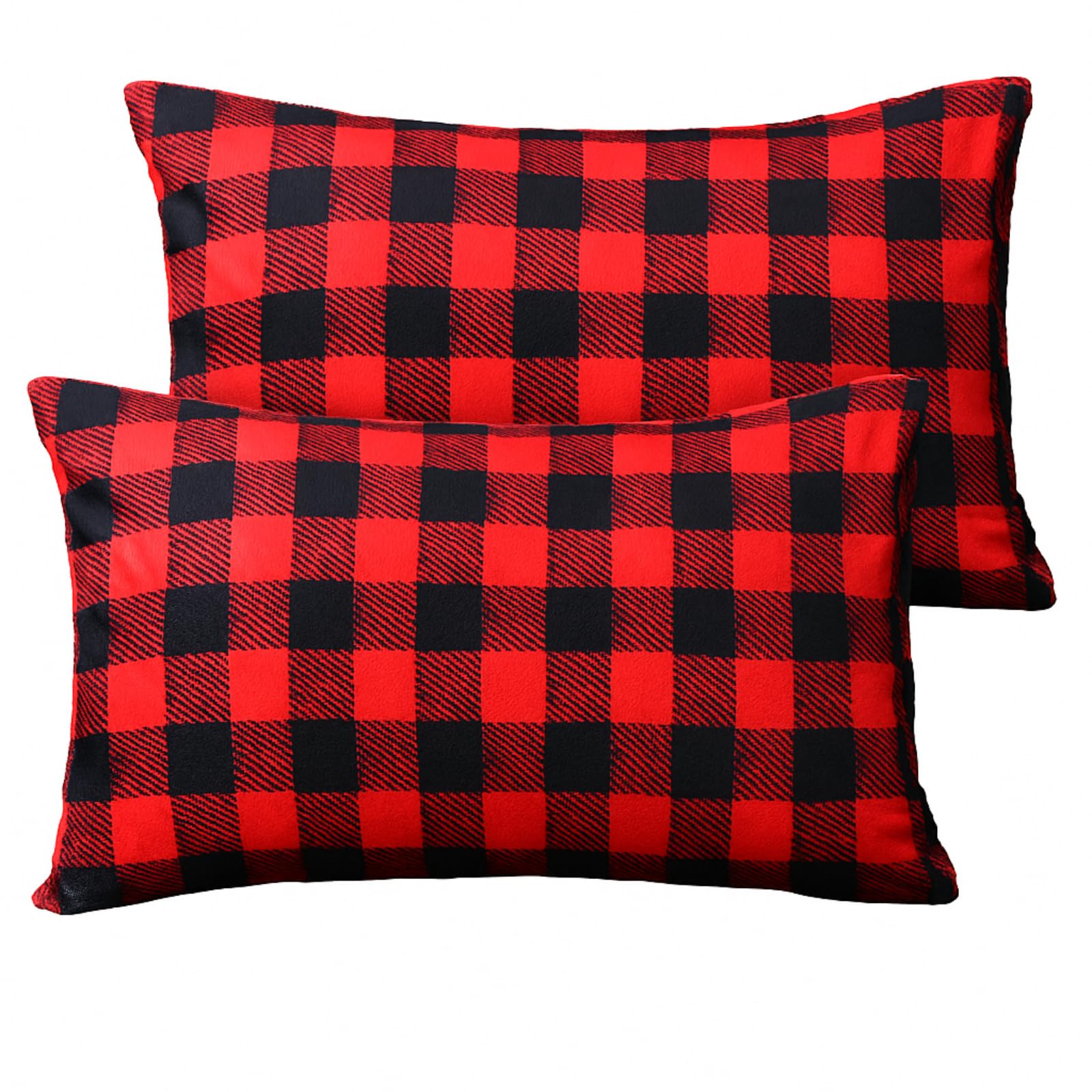 Photo 1 of Tranqun Checkered Pillow Cases Queen Size Set of 2 Flannel Plaid Pillow Covers Soft Plush Fall Winter Decorative Buffalo Check Plaid Pillowcase for Christmas Bed Sofa, 20"x30"(Red and Black)