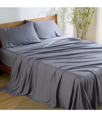BAMPURE Série Luxe 100 % Viscose Pure Dérivé du Bambou Parure de Lit Taille Twin - Draps Super Doux en Viscose de Bambou Raffraichissants pour les Personnes Chaudes - Draps de Lit