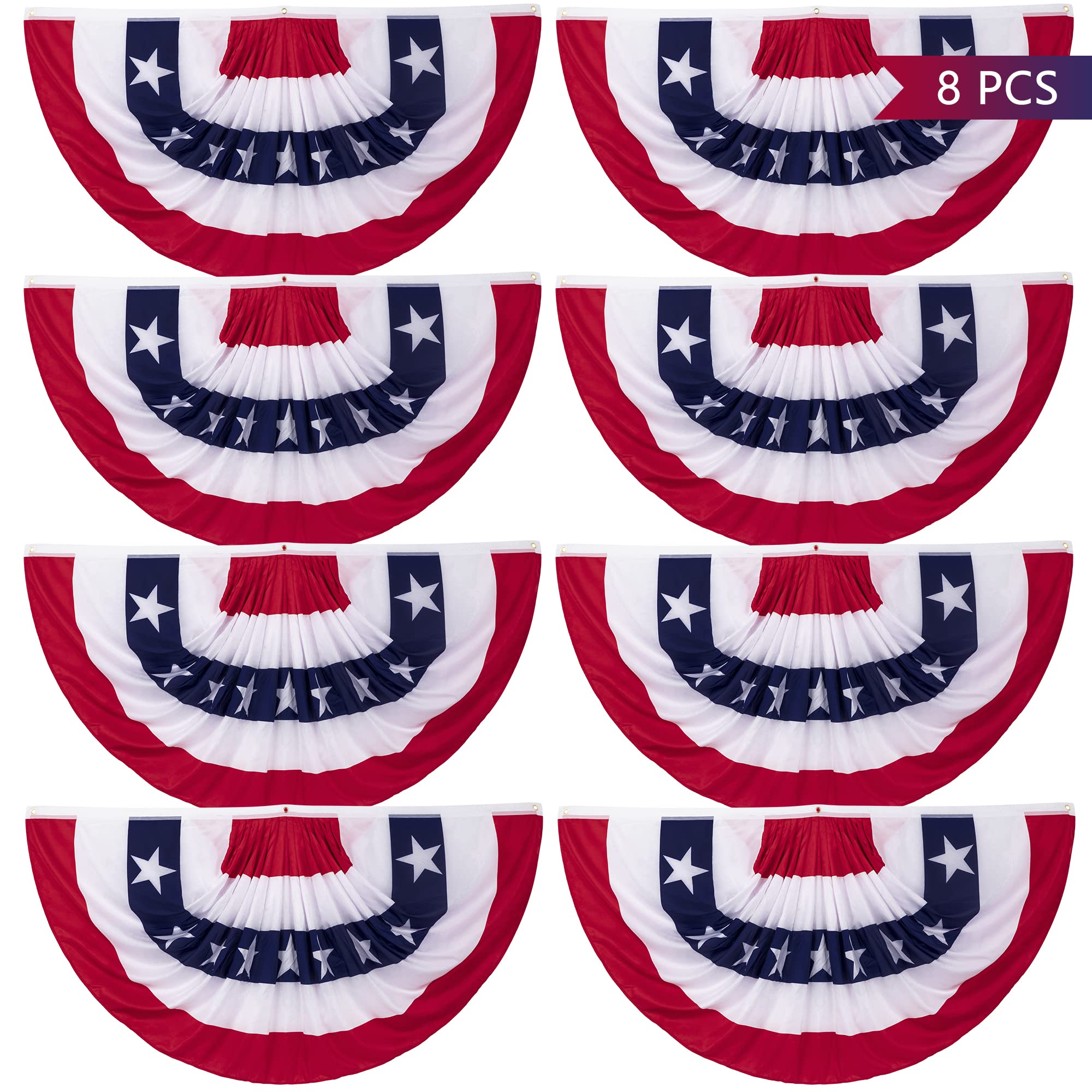 Photo 1 of 8 PCS 4th of July Decorations, 3 x 6 FT Large Patriotic USA Pleated Fan Flags, American Flag Banner US Half Fan Bunting Flag for Independence Day Fourth of July Memorial Day Home Outdoor Decor