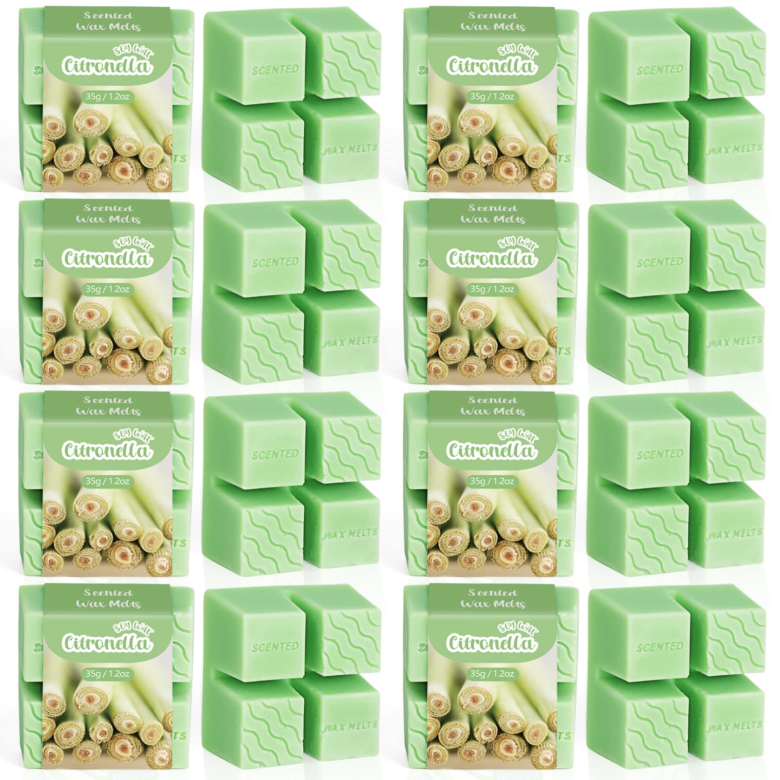 Scented Wax Melts, Soywax Cubes for Candle Warmer Burner, Made with Citronella Oil, Lemongrass Scent Wax Tarts for Indoor Outdoor Use, Vegan Gift Set for Valentine's Day, Christmas, Birthday, 8 Packs