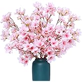 SITUMEIZI 6Pcs Artificial Cherry Blossom Branches Decor Fake Flowers Silk Spring Faux Flowers 16" Peach Bouquet for Home Wedding Bedroom Japanese Decoration DIY Table Centerpiece Arrangement(Pink)