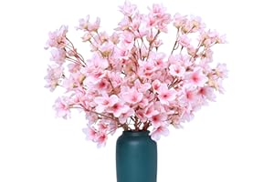 SITUMEIZI 6Pcs Artificial Cherry Blossom Branches Decor Fake Flowers 16" Silk Faux Flowers for Decoration Spring Peach Bouquet Home Wedding Bedroom Party Japanese Garden Table Centerpiece Decor(Pink)