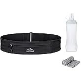 Zelvot Running Belt with 400ml Soft Flask, Adjustable Running Fanny Pack with Phone Holder and Gym Towel, WaterProof Belt Bag for Women Men for Jogging Hiking Marathon (Black, Small)