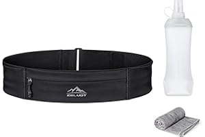Zelvot Running Belt with 400ml Soft Flask, Extension Strap & Phone Holder, Adjustable Running Fanny Pack with Gym Towel, Waterproof Belt Bag for Women Men for Jogging Hiking Marathon (Black, Medium)