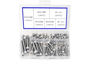 newlng M6 304 Stainless Steel Bolts and Nuts, Hex Flat Head Cap Bolts Screws Nuts Hexagon Socket Head Screw,Heavy Duty Hex Bolts Nuts Assortment, Head Mechanical Parts Combination Box