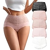 SHARICCA High Waist Lace Underwear for Women Seamless Sexy Panties Ladies Stretch Full Coverage Briefs Pack