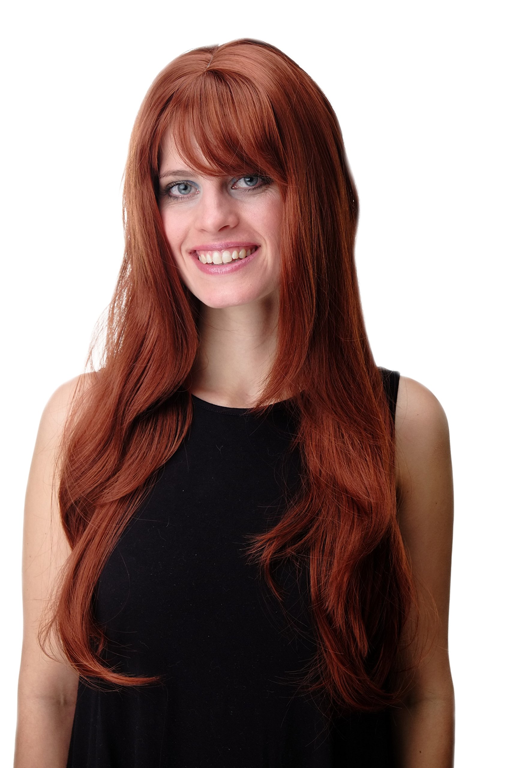WIG ME UP - GFW09-130 Lady Quality Wig long straight layered fringe bangs reddish rust copper brown