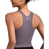 RUNNING GIRL Sports Bras for Women High Impact Seamless Ribbed Longline High Neck Workout Crop Tank Tops Padded