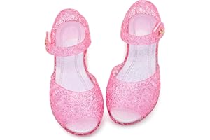 techcity Girls Princess Costumes Jelly Flats Snow Queen Dance Party Birthday Cosplay Shoes Open Toe Dress Up Sandals for Toddler, Little Kids