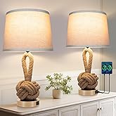 vallerico 22" Rope Lamps for Night Stands, Bedside Lamps Set of 2, 3-Color Temperatures Boho Lamp with Rotary Switch, Table L