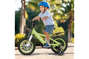 12 14 16 18 Inch Kids Bike with Training Wheels, Adjustable Seat & Dual Brakes, Storage Basket & 95% Pre-Assembled Design, Sp