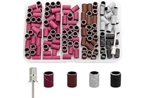 HOMTOP Nail Drill Bits, 145 Pcs Nail Drill Sanding Bands Set - 80# 120# 180# 240# Fine Grit File Sanding Bands for Acrylic Gel Nails, Manicure & Pedicure Nail Tech Tools