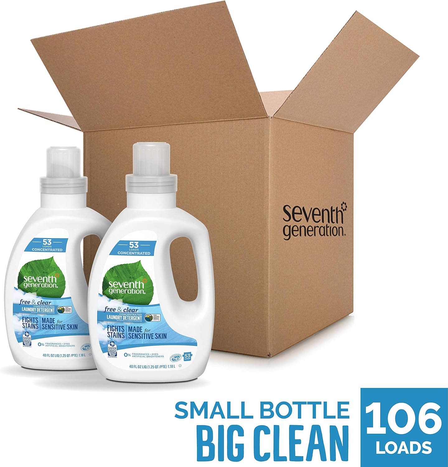 Seventh Generation Concentrated Laundry Detergent, Free & Clear Unscented, 40 oz, Pack of 2 (106 Loads): Health & Personal Care
