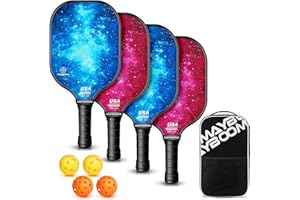 MAYBOOM Pickleball Paddles Set of 2 or 4, USAPA Approved Pickleball Set with 4 Pickleball Balls and Pickleball Bag, Fiberglass Pickle Ball Rackets 2 Pack for Beginner