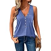 NUKELOLO Tank Top for Women V Neck Henley Loose Fit with Pocket Womens Tops Summer Sleeveless Casual Clothing