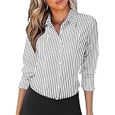 Zeagoo Womens Button Down Shirts Long Sleeve V Neck Tops Wrinkle Free Collared Work Office Solid Blouses Corset Tops