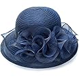 Kentucky Church Hats for Women, Wide Brim Foldable Organza Garden Party Hat, Adjustable Fascinators Bow-Flower