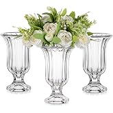 Glasseam 7.5In Tall Glass Vases for Centerpieces, Pedestal Vase for Flowers | Set of 3 Crystal Footed Compote Urn for Floral Arrangement, Vintage Table Decor for Wedding, Showers, Party, Home Dining Room