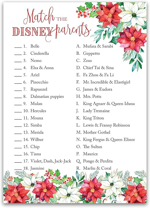 Amazon Com Christmas Baby Shower Game Disney Parent Match Game