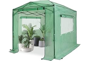 OUTFINE 8'x6' Portable Heavy Duty Pop-up Greenhouse Indoor Outdoor Plant Gardening Canopy,2 Roll-Up Zipper Doors and 2 Roll-Up Side Windows, Green