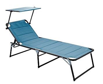 Meerweh Aluminium Gartenliege XXL mit Dach Dreibeinliege gepolstert mit Quick Dry Foam Sonnenliege Blau 200 x 70 x 37,5 cm
