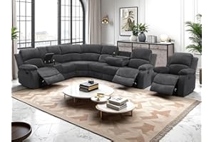 AYCP FURNITURE Manual Reclining Sofa Set with Drop-Down Table, Corduroy Sofa Sets, Living Room Furniture Sets, Modern Manual Recliner Sofa Sets with Storage Console for Living Room (Dark Grey, Sectional+Chair)