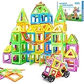 Crenova Magnetic Tiles with 2 Car Wheel Sets for Ages 3+ Boys & Girls, 60-Piece STEM Educational Toy, for Birthday Christmas