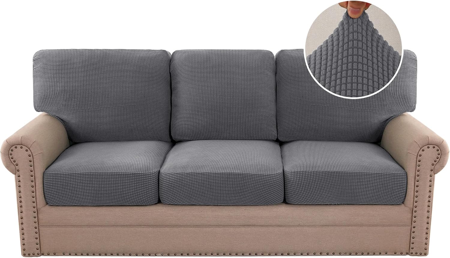 Slipcovers - H.VERSAILTEX 2023 New Trend Multi-Pieces Sofa Covers Stretch Couch Covers Form Fitted Seats and Back Cushions Covers (3 Seat Covers Plus 3 Back Cusion Covers, Bonus 2 Armrest Covers), Grey