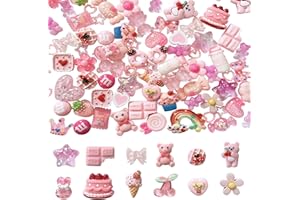 Gorvalin 105Pcs Kawaii Resin Charms, 3D Sweety Pink Flatback Resins Candy Charms for Nail Art Valentine Crafts Decoration Slime Making Ornament DIY Supplies for Craft Making