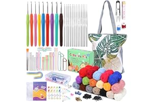 UzecPk 144PCS Crochet Kit for Beginners, Knitting Kit, Knitting Crochet Supplies Set Including 18 Colors Yarn for Crocheting Ergonomic Crochet Hooks, Crochet Kits with Storage Bag for Adults