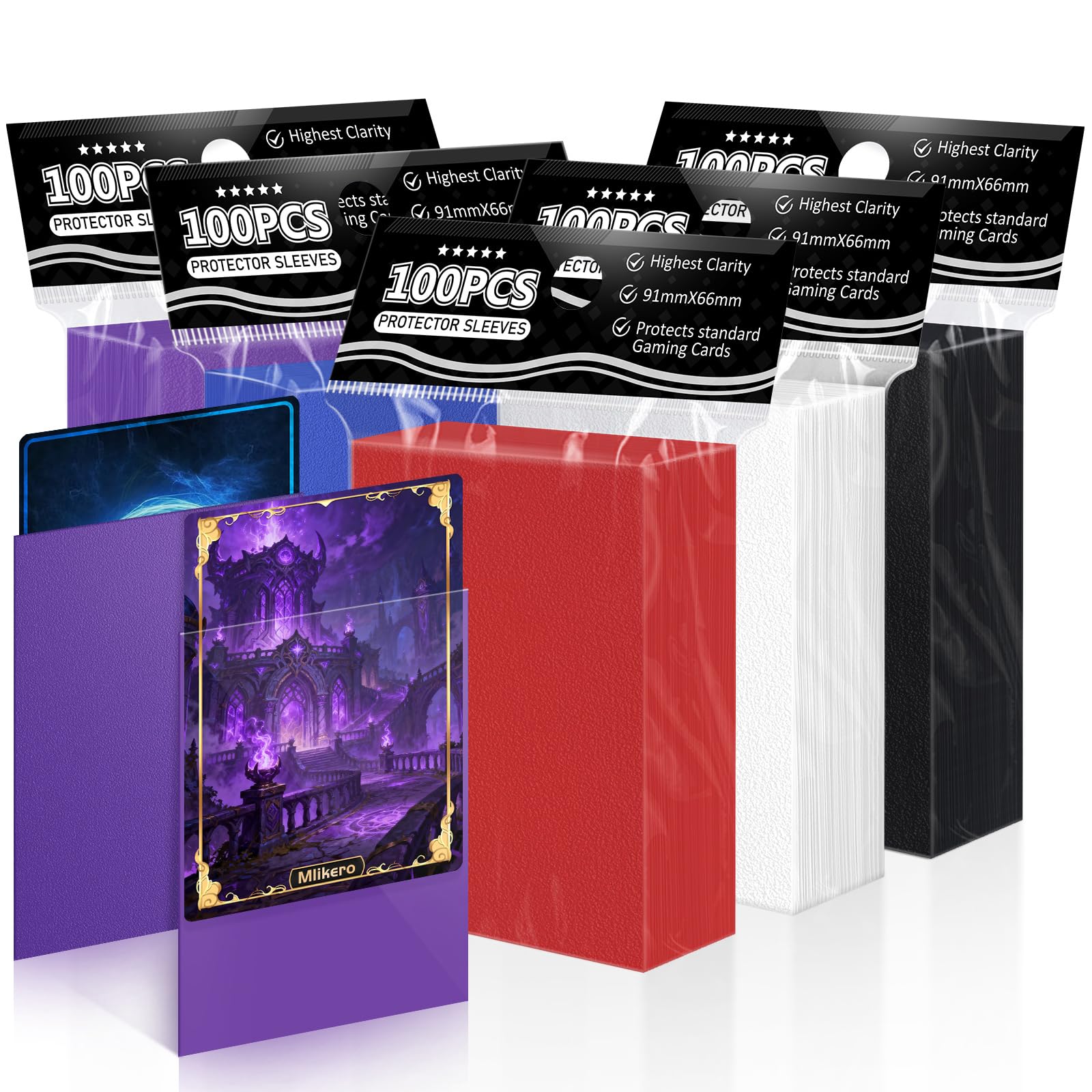 Mlikero 5-Color Soft Card Sleeves, 66 x 91 mm Standard Size Trading Card Sleeve Fit for MTG, TCG, Trading Cards, Sports, Game Cards