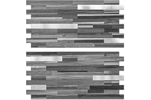 AULIGET Peel and Stick Backsplash, Black & Grey Wood Look PVC Mixed Metal Stick on Bathroom Backsplash, 2