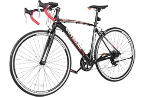 Max4out 700C Wheel Road Commuter Bike, 14/21 Speed Shifter, Dual Disc Brakes Racing Bicycle with Light Aluminum Alloy Frame for Adult Men and Women