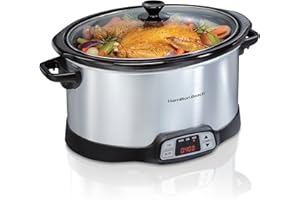Hamilton Beach 8 Quart Programmable Slow Cooker with Three Temperature Settings, Dishwasher Safe Crock and Lid, Silver (33480)