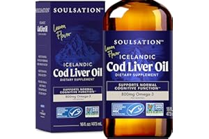 SOULSATION Icelandic Cod Liver Oil Liquid, Lemon (16oz) - Vitamins A & D, EPA & DHA - Helps Vision, Skin Membranes & Immune Function - MSC Certified, Non-GMO