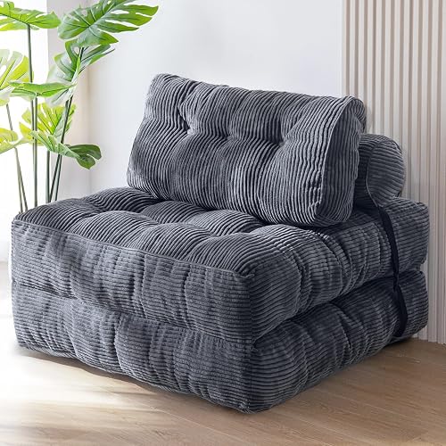 MAXYOYO Folding Sofa Bed, Convertible Chair Bed with Pillow | Foldable Couch with Back Support, Portable Fold Out Chair Comfy Floor Sofa for Living Room Bedroom, Dark Grey, Single