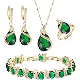 EVER FAITH Wedding Jewelry Set for Bride Bridesmaid, Glamour Teardrop Cubic Zirconia Pendant Necklace Earrings Tennis Bracelet Open Ring Sets for Birthday/Valentine's Day/Mother's Day/Christmas