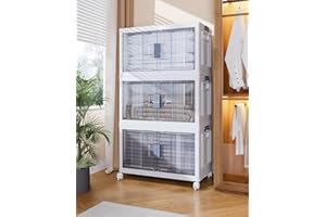 OlarHike 76QT Stackable Bins with Lids - Folding Storage Boxes with Doors & Wheels, Collapsible Plastic Storage Organizer for Closets, 3-Pack Cubes