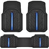 CAR PASS Rubber Floor Mats for Cars, Car Mats Full Sets DeepDish,Universal S~L Size Trim-to Fit Automotive Floor Mat for Truck Van SUV, Heavy Duty Waterproof All-Weather Floor liner Durable Black Blue