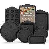 BAKKEN 8-Piece Kitchen Oven Baking Pans Set - Deluxe Nonstick Gray Marble Coating, Professional Grade Carbon Steel Bakeware with Silicone Handles - Oven, Dishwasher, and Freezer Safe