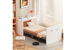 Meulbaty Twin/Full Size Murphy Bed Cabinet with Mattress, Hideaway Foldable Beds Space-Saving Pull Out Wooden Murphy Bed Chest for Small Room Home Office Guest Room Bedroom Living Room