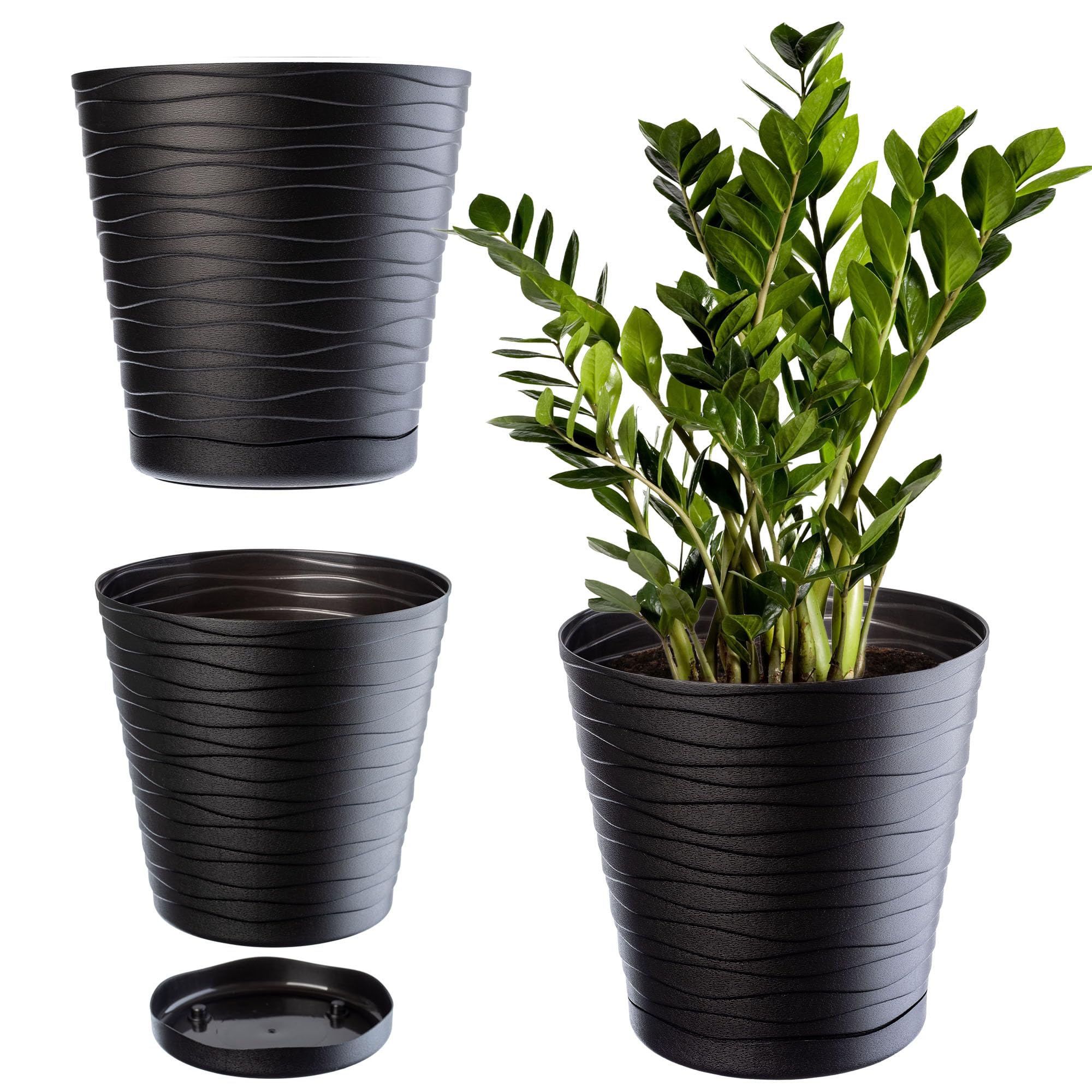 KADAX Plastic Flowerpot, Indoor Plant Pot with Saucer, Lightweight Flower Pot in Several Colours and Sizes, Unique Planter for Houseplants (11 cm, Anthracite)