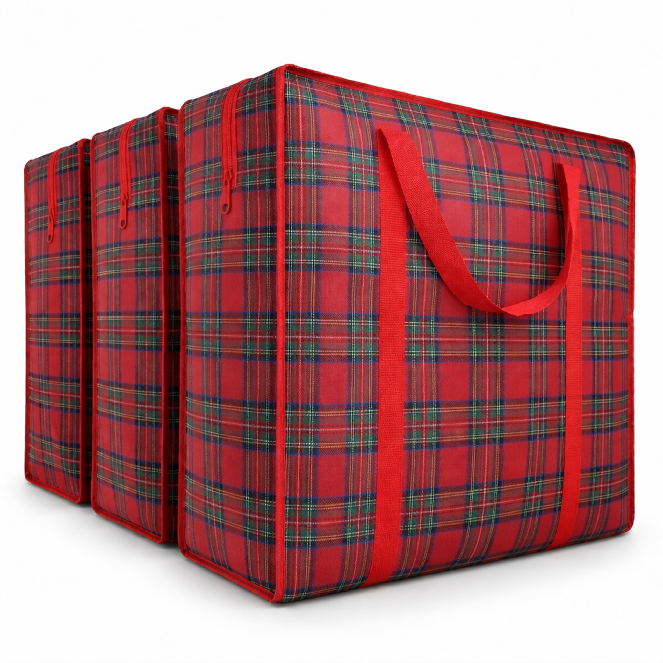 82L Extra Large JUMBO 190 GSM Oxford Fabric Waterproof Storage Bags with Zipper & Strong Handles – Heavy Duty Reusable for Moving, Laundry & Bedding (3 PCS RED)