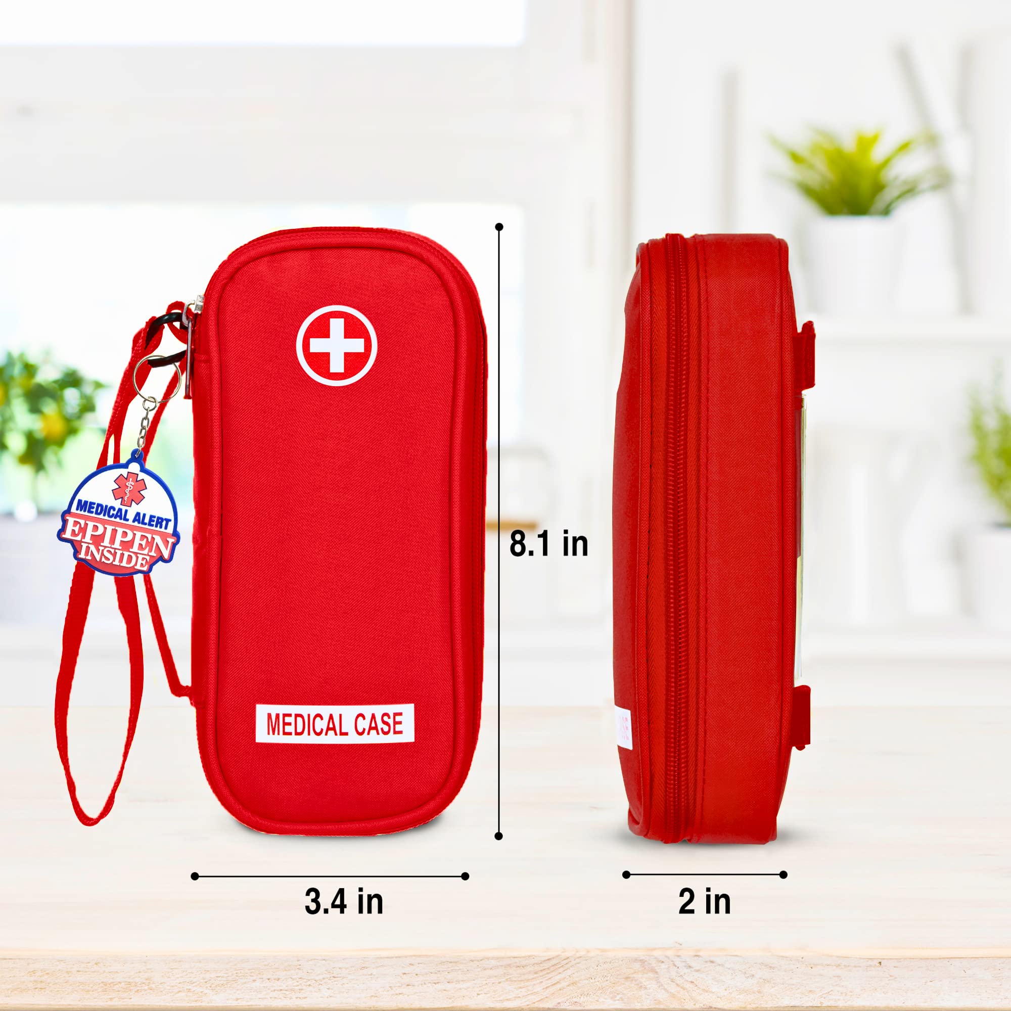 EpiPen Medical Carrying Case Insulated, Travel Medication Organizer Bag Emergency Medical Pouch, Fits 2 EpiPens, Asthma Inhaler, Anti-Histamine, Auvi-Q, Allergy Medicine Essentials, Red
